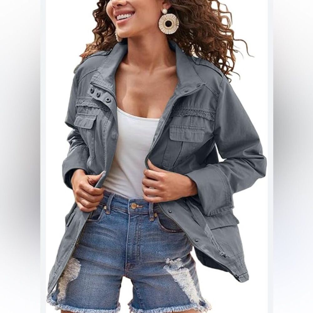 Moonlight Gray Utility Jacket Womens Size Small Cotton Midweight Cargo